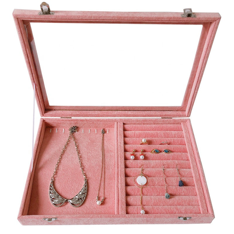 Large size body jewelry bracelet necklace earring ring packaging storage showcase jewelry display tray pink velvet with lid