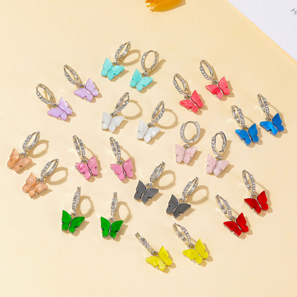 white pink red blue blue butterfly earrings new design huggie hoop acrylic