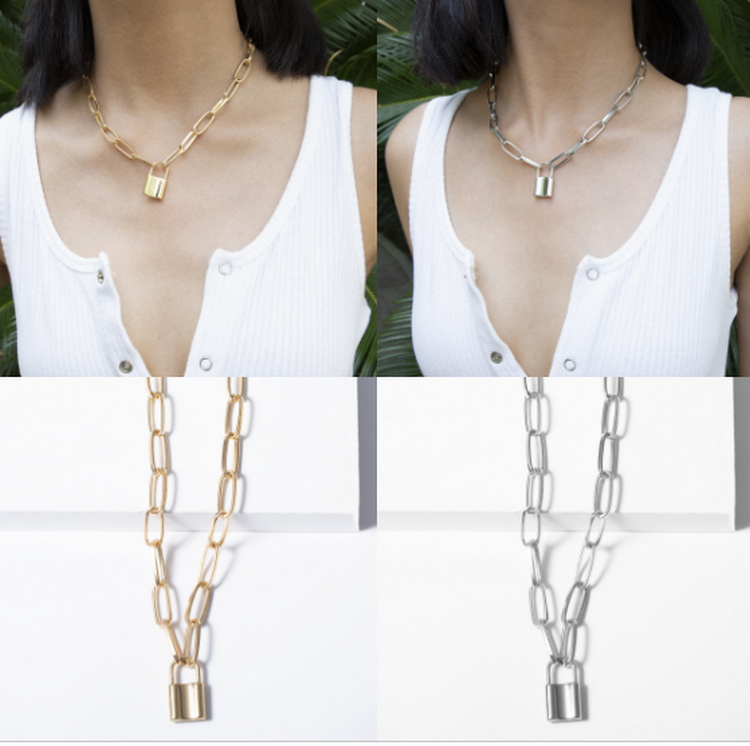 9 design multi size jewelry Joyas Bijoux necklace gold plated chain key lock necklace for Mujer women girls