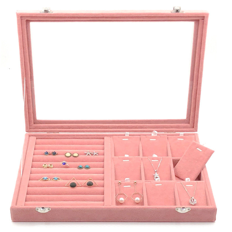Large size body jewelry bracelet necklace earring ring packaging storage showcase jewelry display tray pink velvet with lid