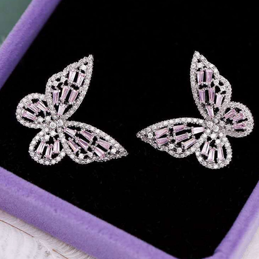 AAA cubic zirconia butterfly butterflies wing 14k gold plated stud earring jewelry women