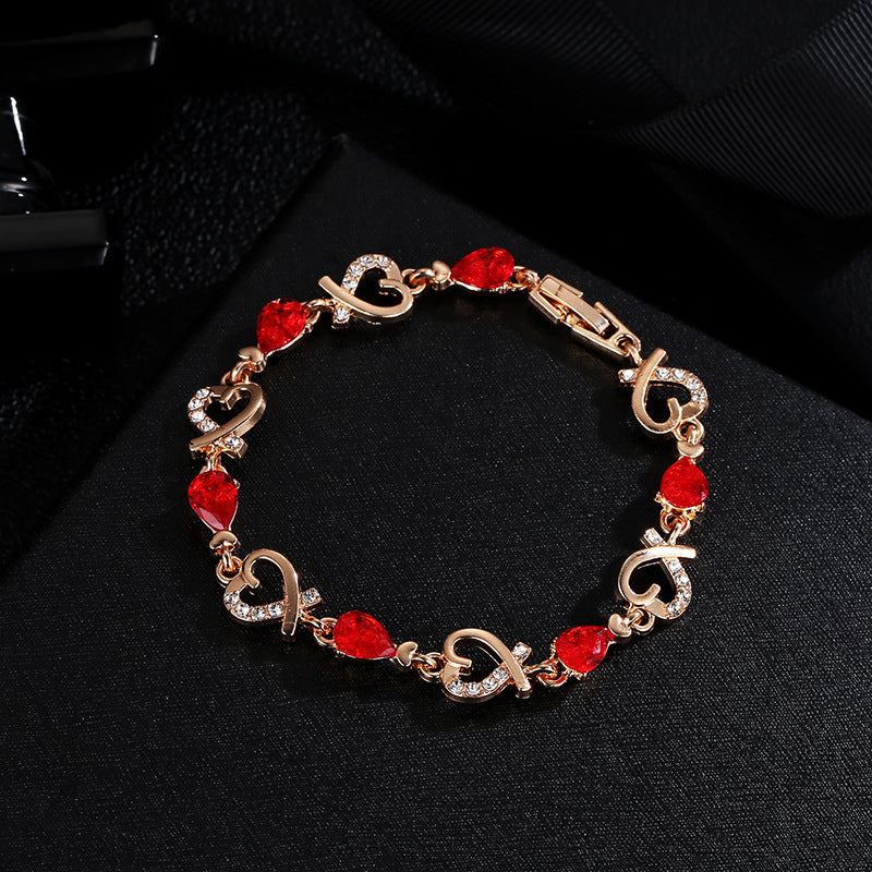 Korea trendy Alloy gift heart bracelet diamond copper office ladies bracelets for women jewelry