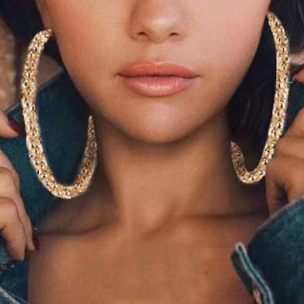 cheap brass alloy Silver gold color 7cm big hoop dangle fashion punk fashion earrings jewelry women