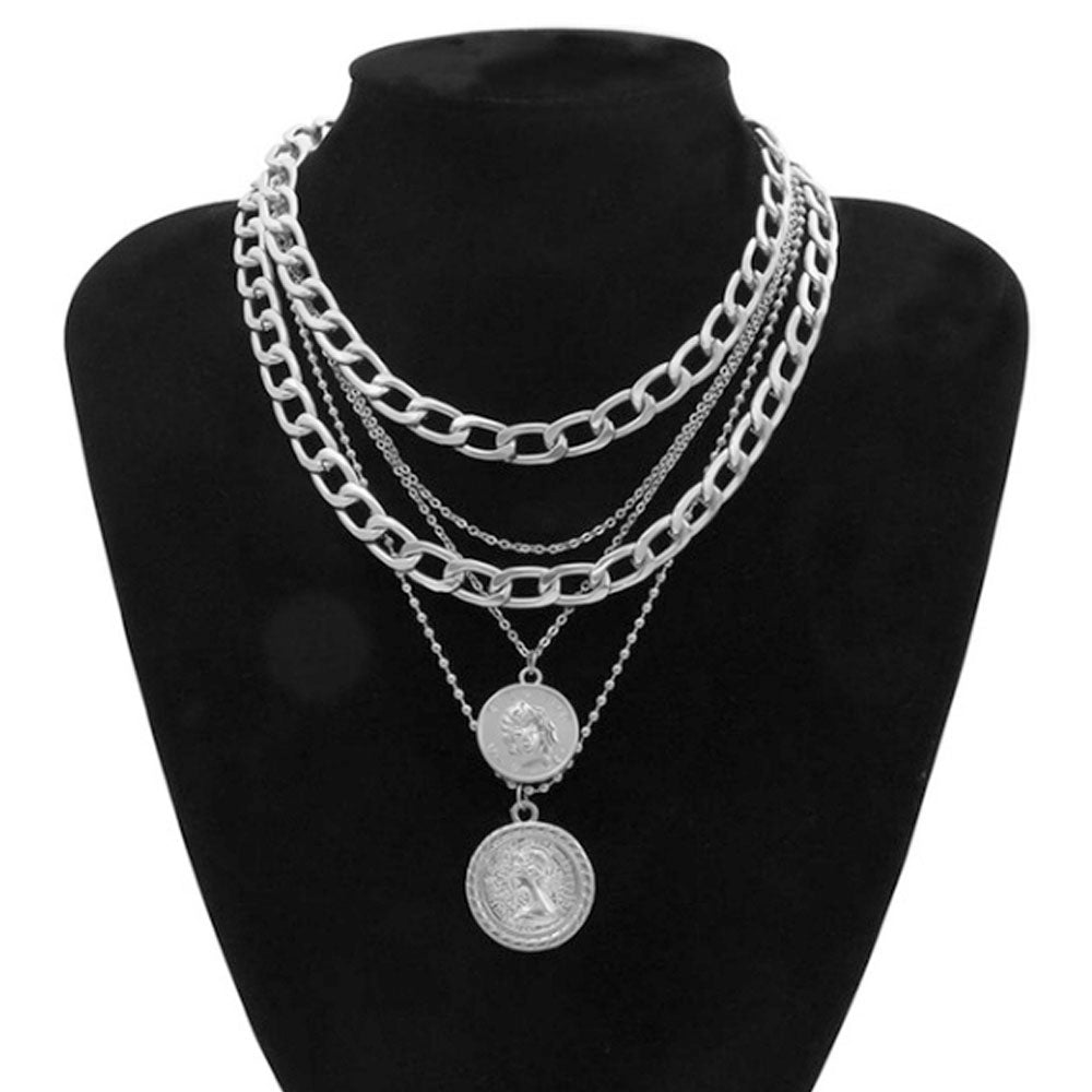 hip hop zinc alloy gold color chunky multi layered choker gypsy coin medaglia necklaces jewelry women
