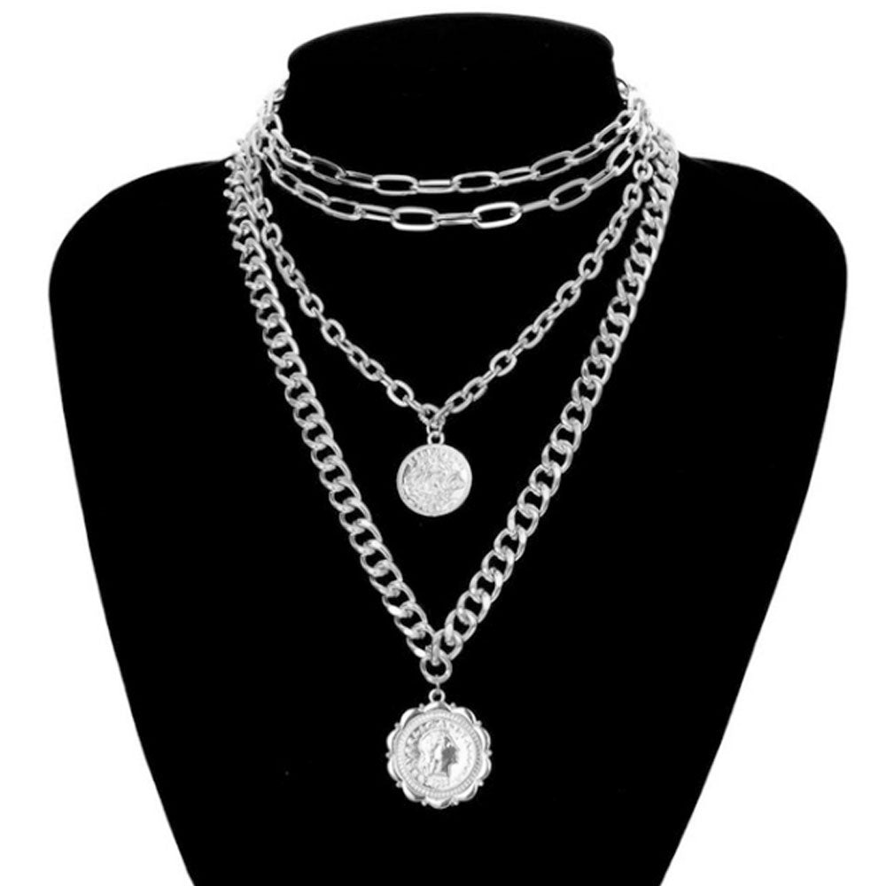 hip hop zinc alloy gold color chunky multi layered choker gypsy coin medaglia necklaces jewelry women