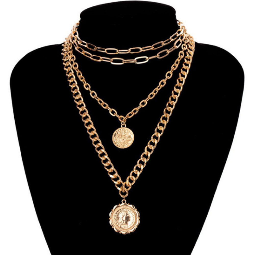 hip hop zinc alloy gold color chunky multi layered choker gypsy coin medaglia necklaces jewelry women