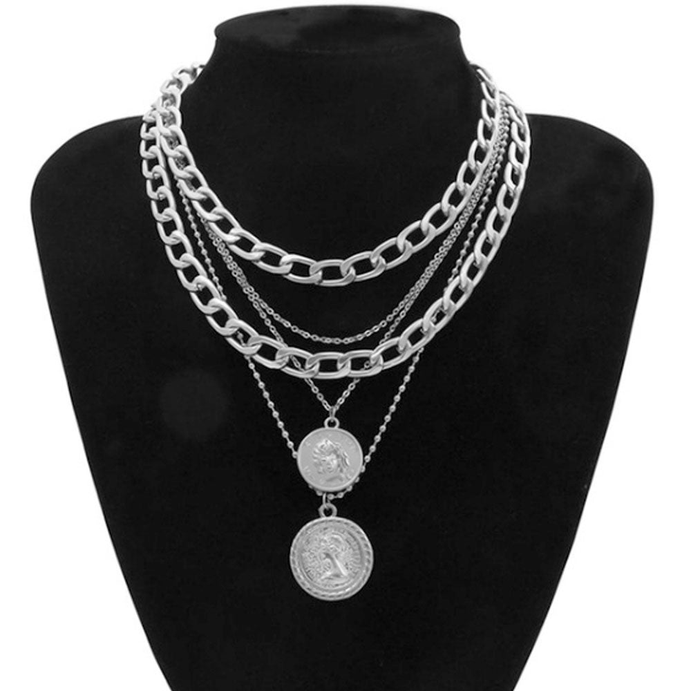 hip hop zinc alloy gold color chunky multi layered choker gypsy coin medaglia necklaces jewelry women