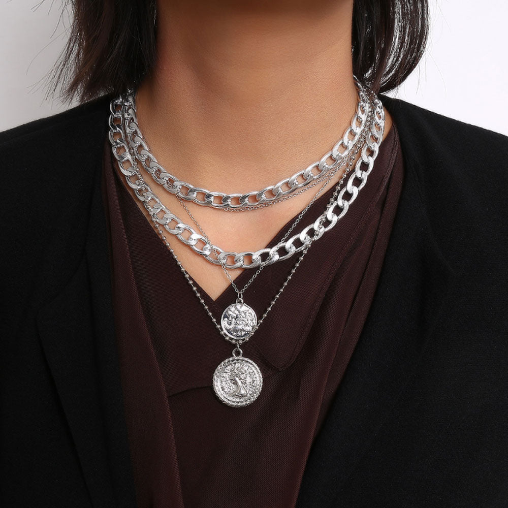 hip hop zinc alloy gold color chunky multi layered choker gypsy coin medaglia necklaces jewelry women