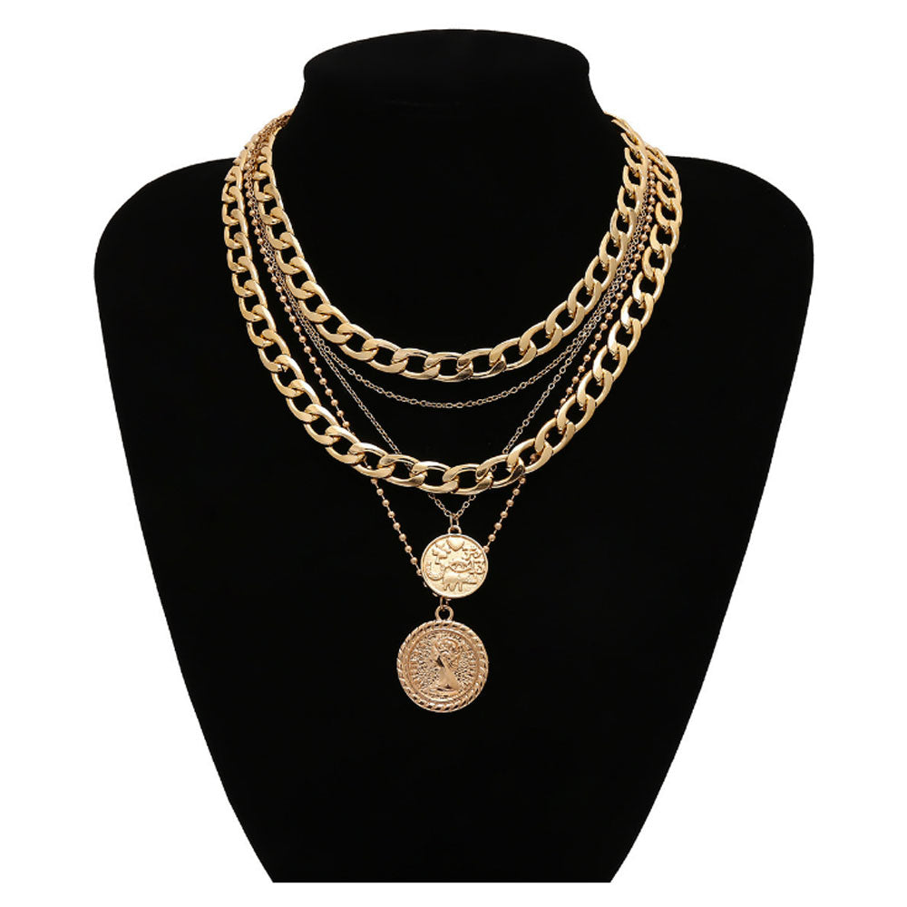 hip hop zinc alloy gold color chunky multi layered choker gypsy coin medaglia necklaces jewelry women