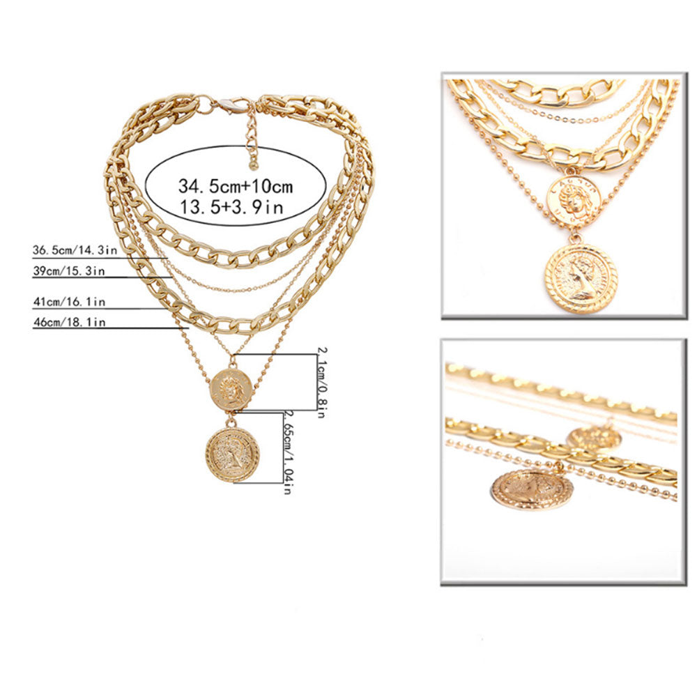 hip hop zinc alloy gold color chunky multi layered choker gypsy coin medaglia necklaces jewelry women