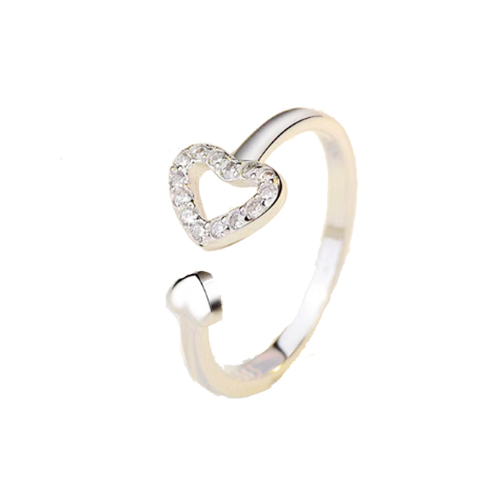 copper alloy finger ring heart charm open cuff design