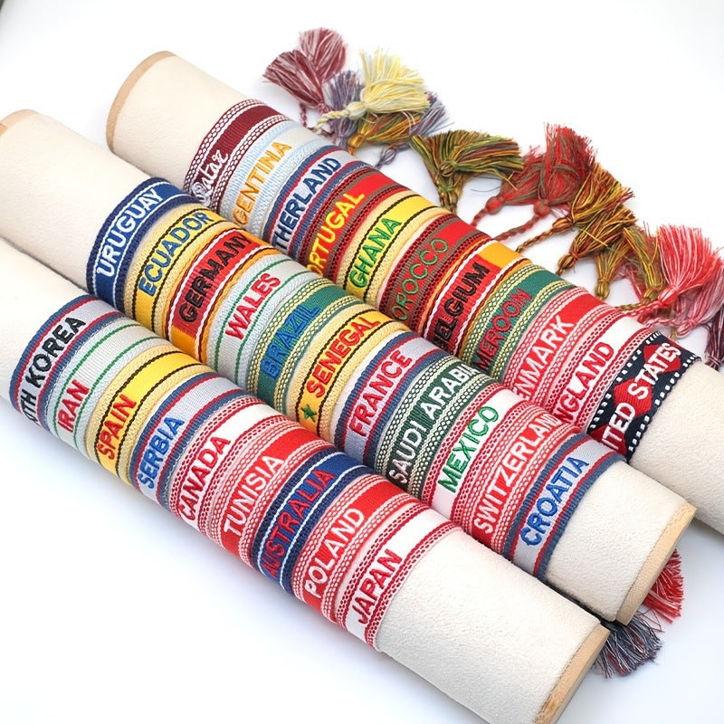 boho handmade adjustable cord women country flag color sports competition country bracelet jewelry