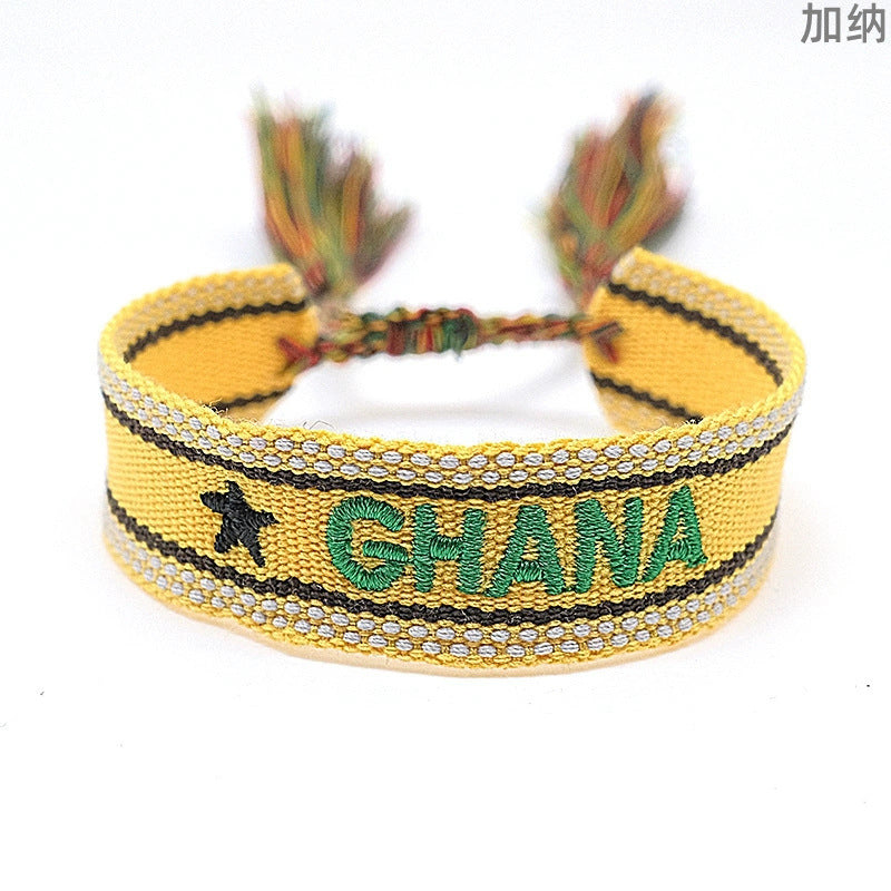 boho handmade adjustable cord women country flag color sports competition country bracelet jewelry