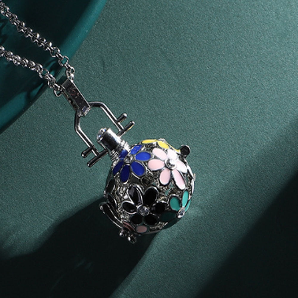 alloy aromatherapy aroma essential perfume oil differser chim ball pendant necklace diffuser enamel flower charm no chain