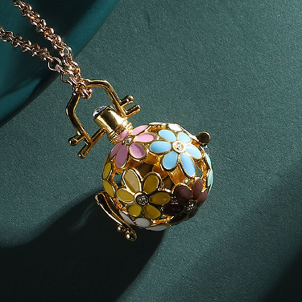 alloy aromatherapy aroma essential perfume oil differser chim ball pendant necklace diffuser enamel flower charm no chain