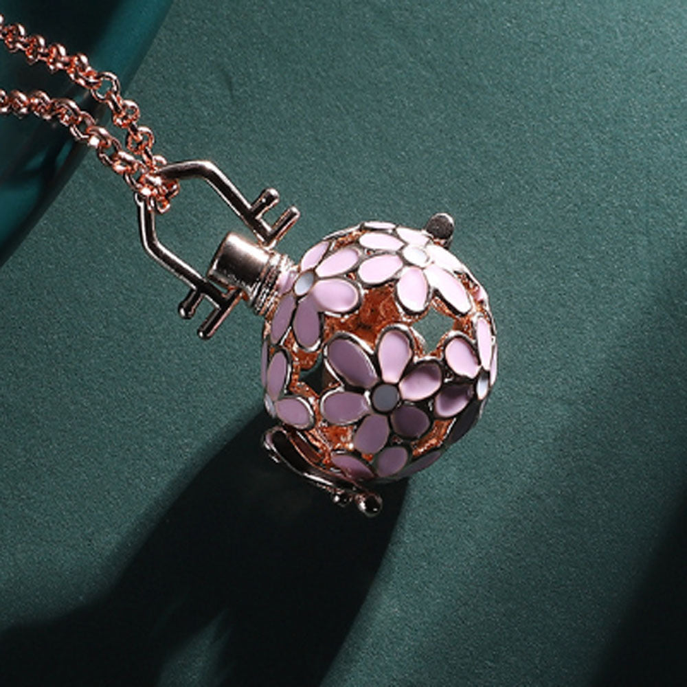 alloy aromatherapy aroma essential perfume oil differser chim ball pendant necklace diffuser enamel flower charm no chain