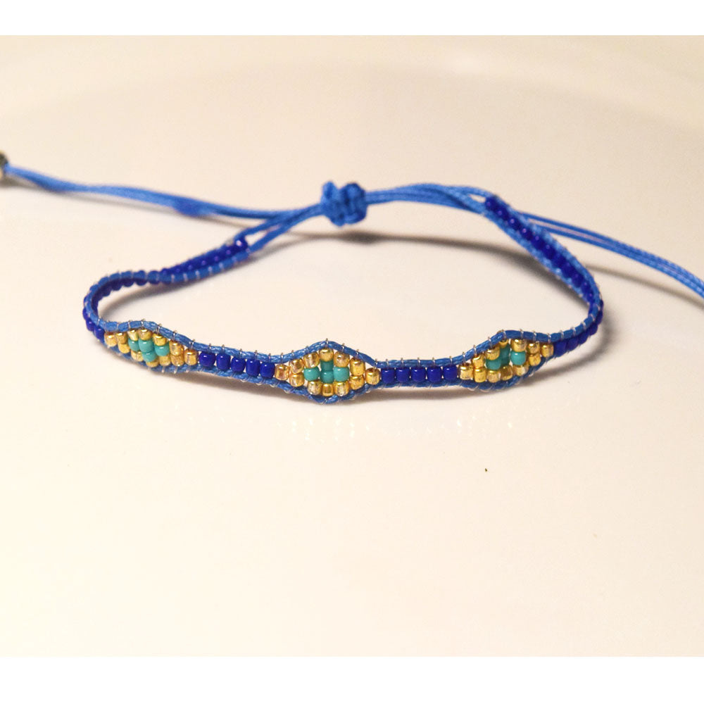 fashion glass seed beaded woven bohemian elegant charm woven jewelry stack bracelets blue handmade