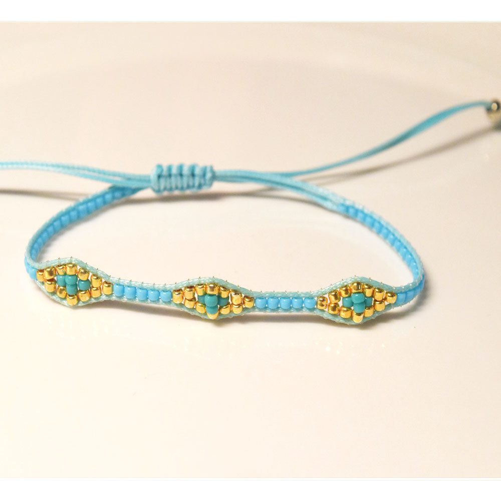 fashion glass seed beaded woven bohemian elegant charm woven jewelry stack bracelets blue handmade