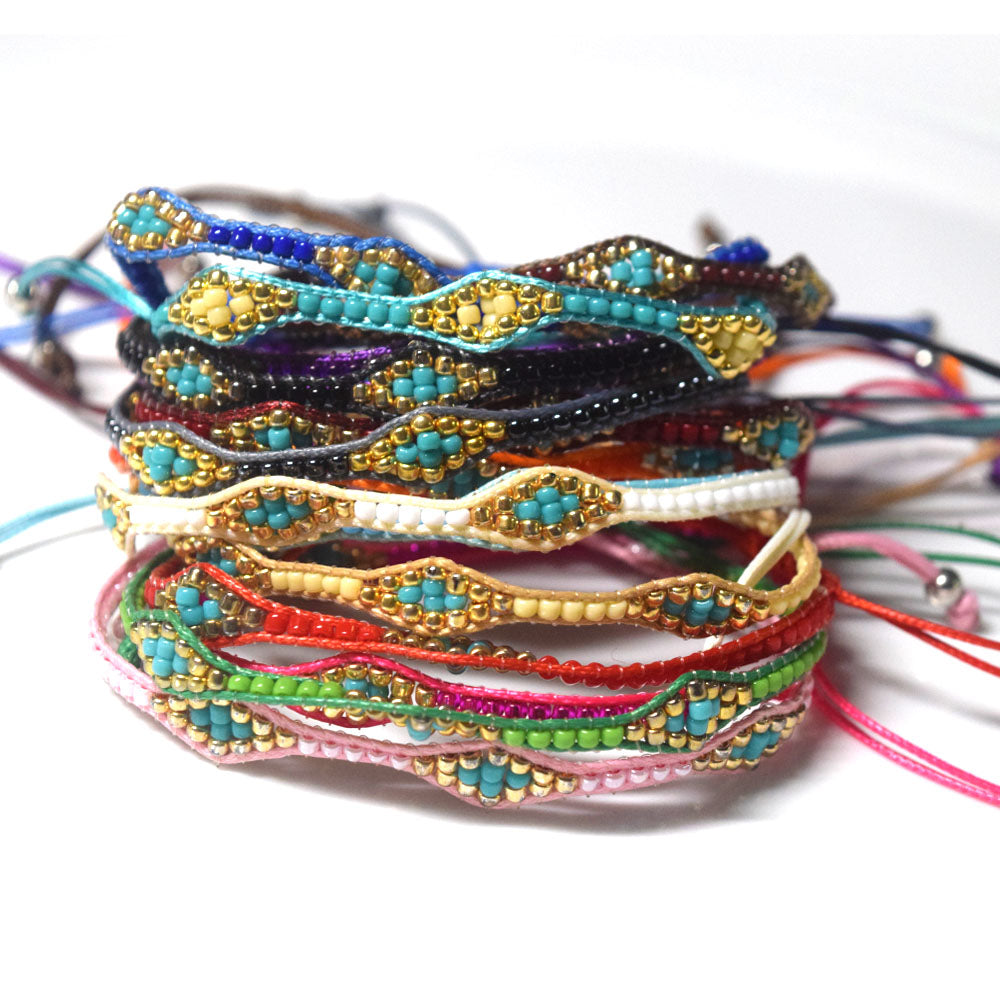 fashion glass seed beaded woven bohemian elegant charm woven jewelry stack bracelets blue handmade