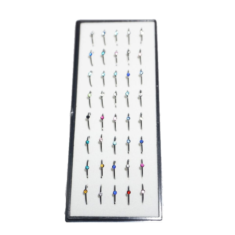 women stainless Steel 8mm inner diameter 0.5mm thick 40pcs pack face nose ring hoop with zircon 1.8mm charm bead 1.8mm jewelry