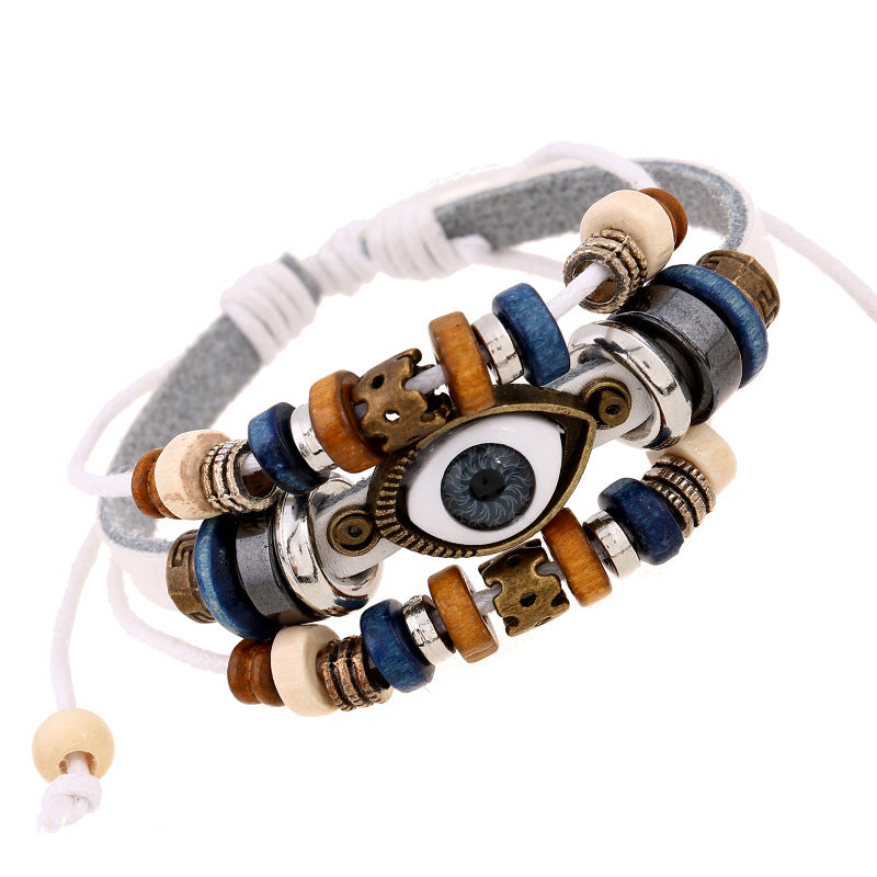 Fashion leather design multi layers evil eyes boho charm good luck bracelet unisex men jewelry China Supplier Manufacturer