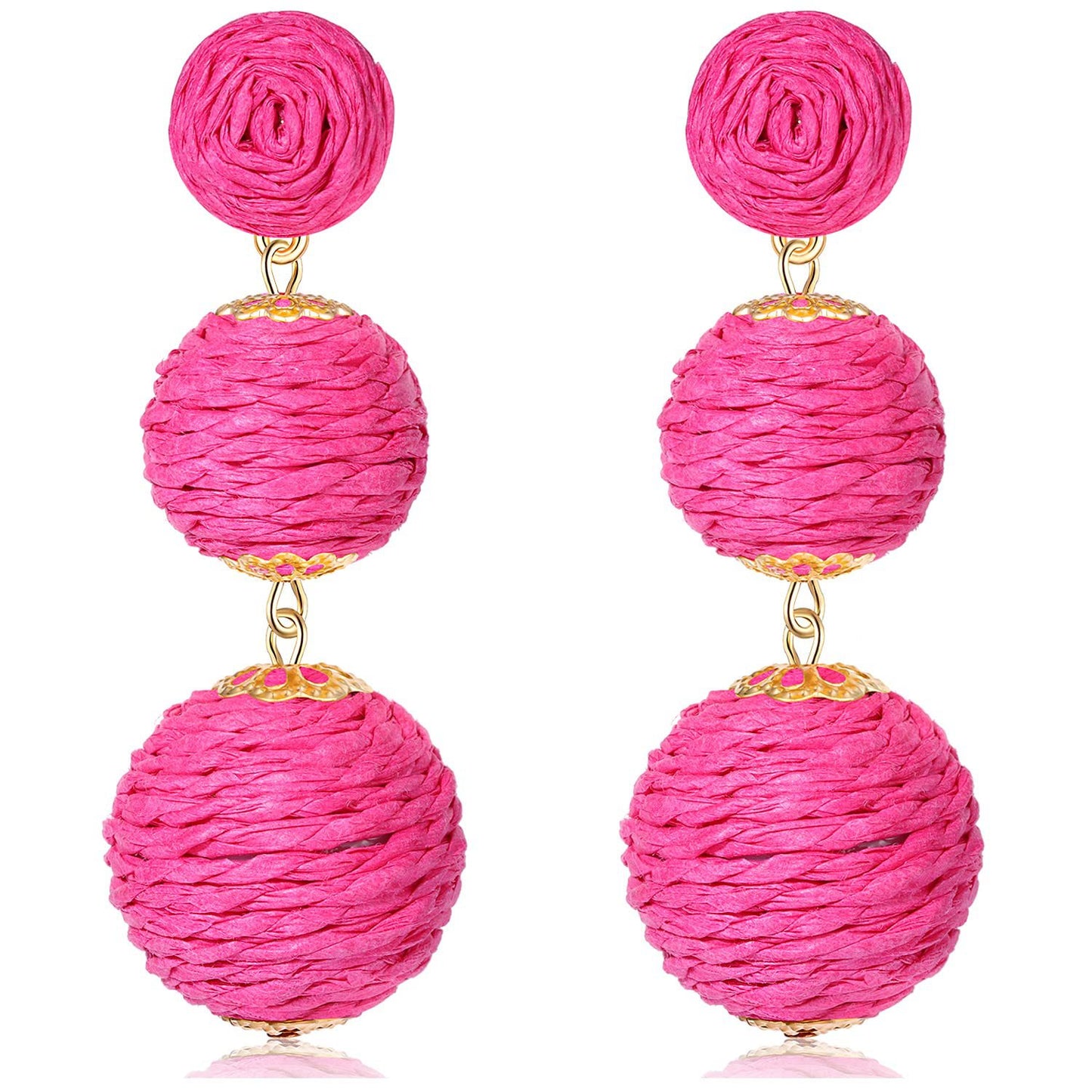 handmade bohemian boho beach raffia balls beads pendant drop earrings women ball dress party jewelry earring
