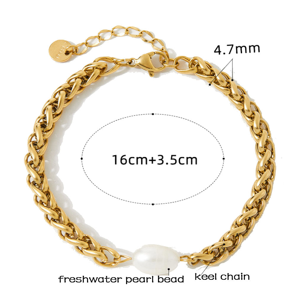 fashion new design stainless steel keel chain 4.7mm thick keel chain freshwater pearl bead charm bracelet jewelry supplier