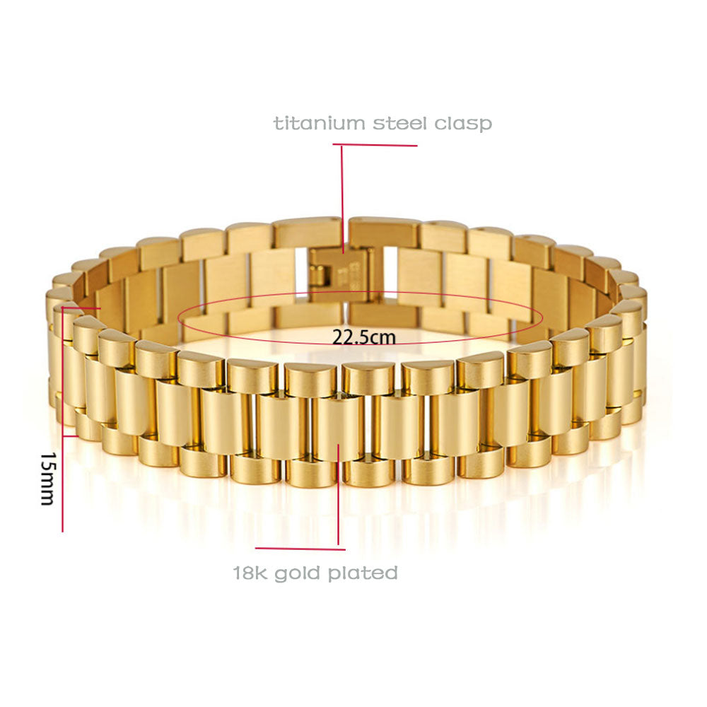 wholesale 304 stainless steel watch band chain bangle bracelet men jewelry 15mm wide China Manufacturer Supplier