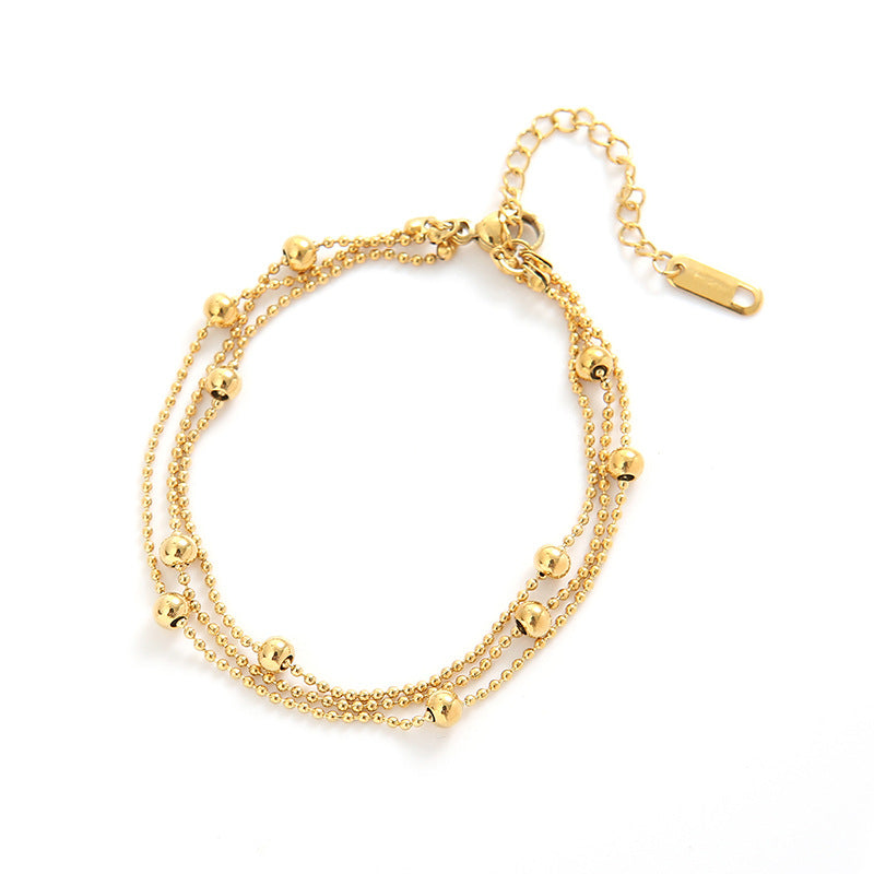 wholesale high quality stainless steel 3 layers beads chain layered bangle bracelet jewelry woman china supplier
