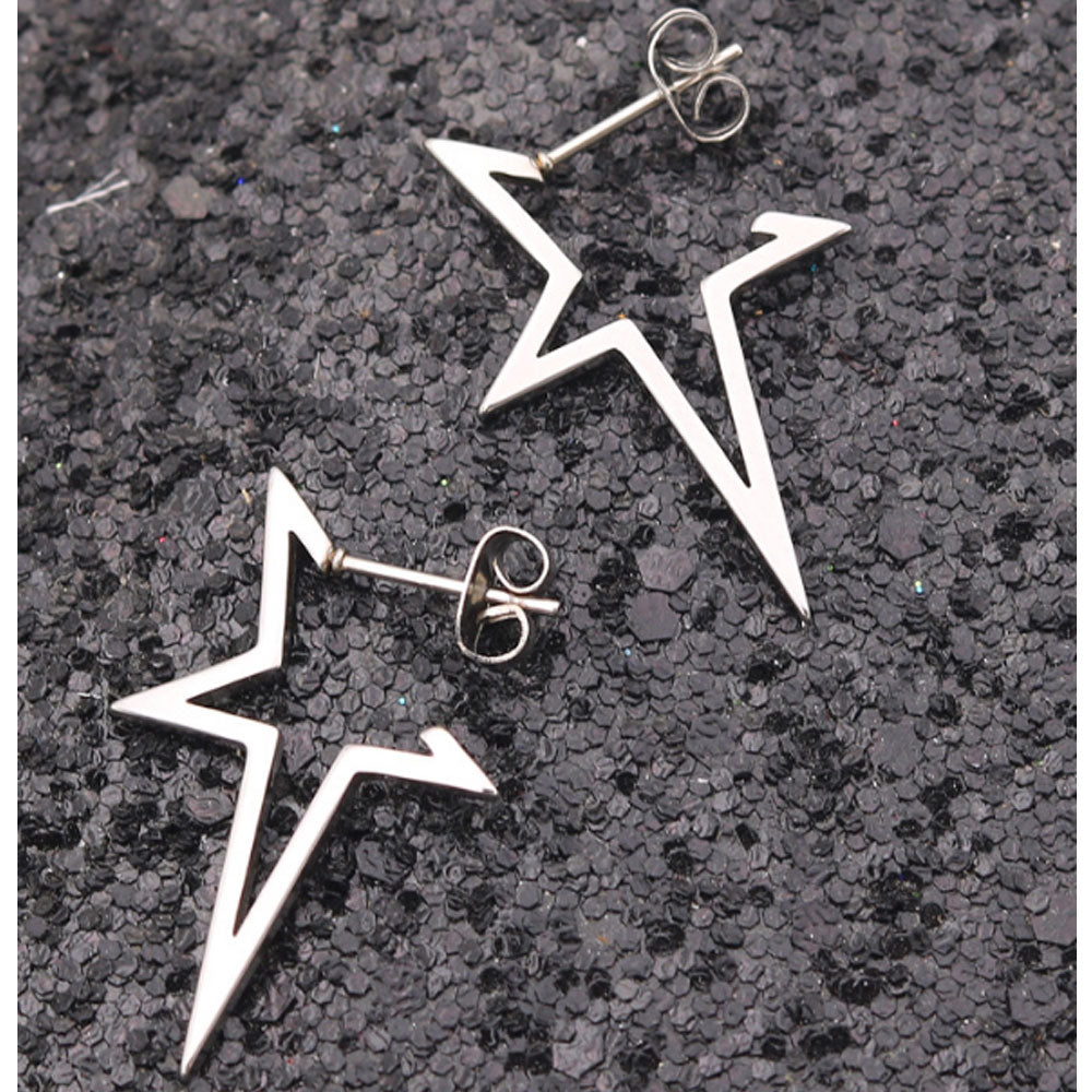 Korean fashion rose gold fashion srugical stainless steel earrings dangle half star gold plated long
