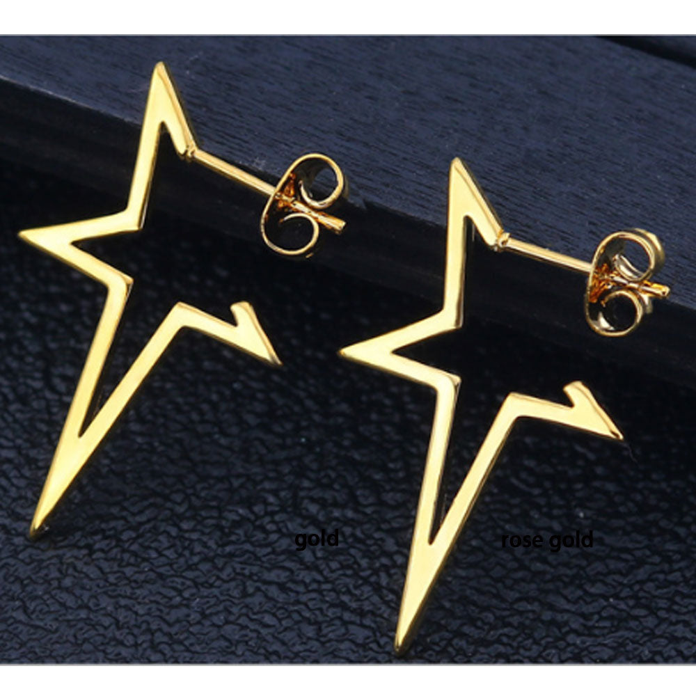 Korean fashion rose gold fashion srugical stainless steel earrings dangle half star gold plated long