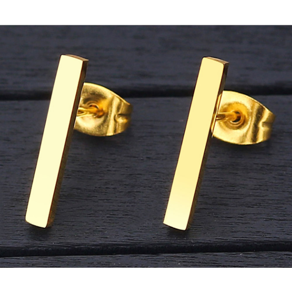 wholesale gold silver and black fashion safety pin vertical bar stud earings jewelry surgery stainless steel for women