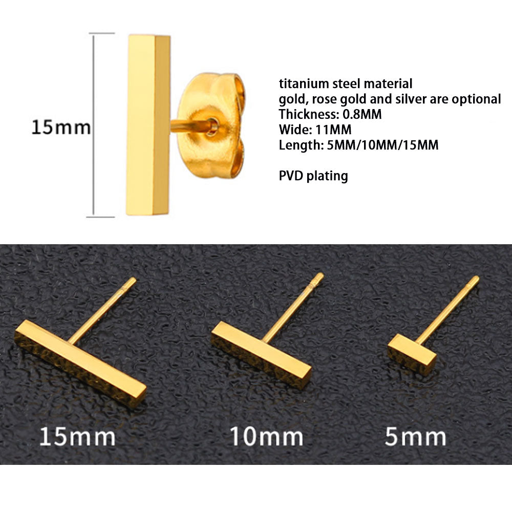 wholesale gold silver and black fashion safety pin vertical bar stud earings jewelry surgery stainless steel for women
