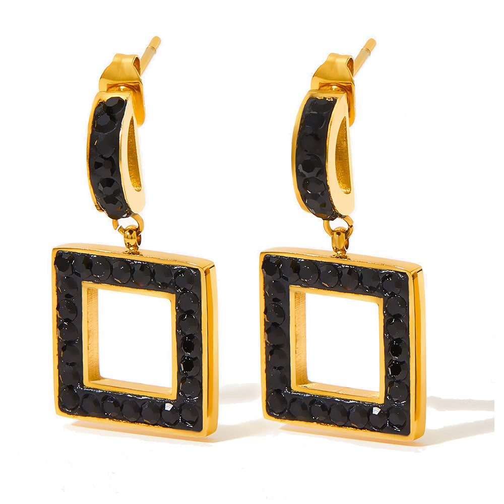 wholesale stainless steel gold plated 14k square dangle earring zircon beads women China manufacturer factory supplier