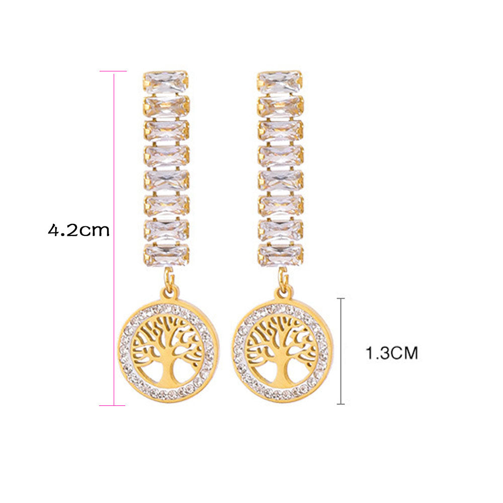 wholesale stainless steel gold plated zircon charm tree of life evil eyes earring women China manufacturer factory supplier