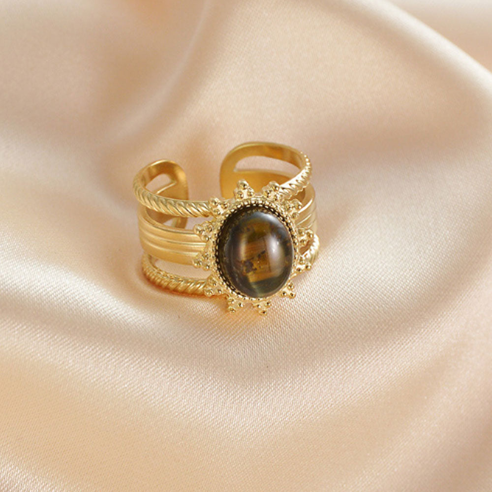 bulk waterproof chic eternity stainless steel gemstone paved turquoise 14k gold plated finger ring jewelry open cuff rings