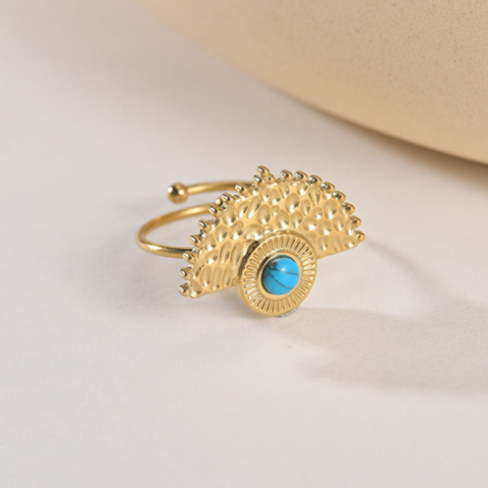 bulk waterproof chic eternity stainless steel gemstone paved turquoise 14k gold plated finger ring jewelry open cuff rings