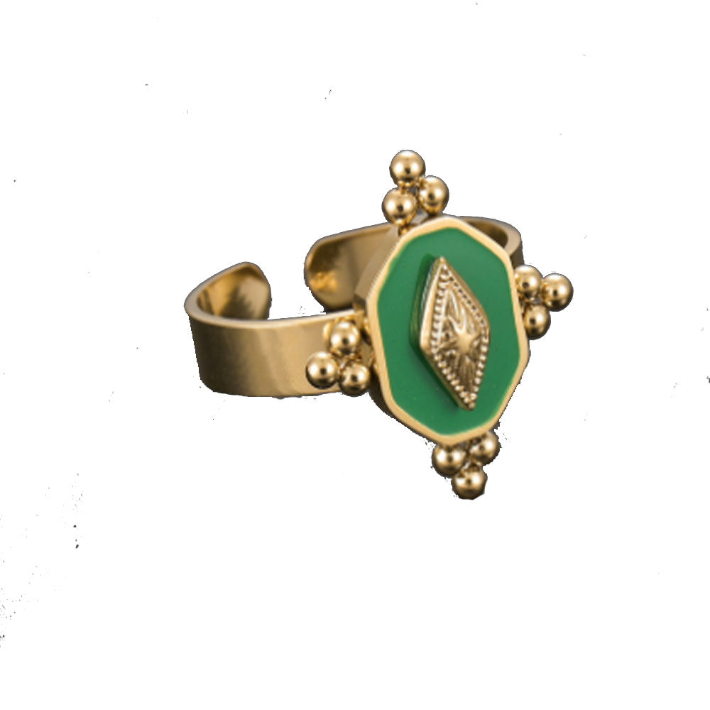 bulk waterproof chic eternity stainless steel gemstone paved turquoise 14k gold plated finger ring jewelry open cuff rings