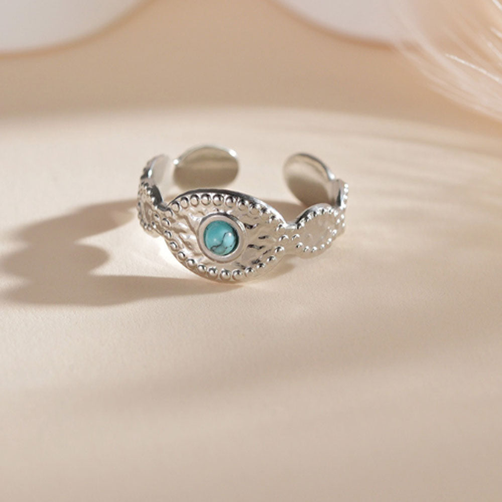 bulk waterproof chic eternity stainless steel gemstone paved turquoise 14k gold plated finger ring jewelry open cuff rings