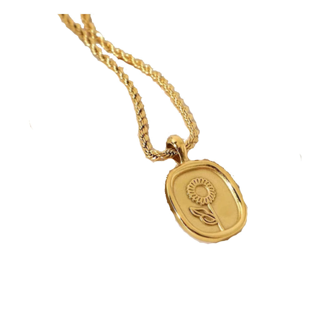 stainless steel sunflower pendant necklace oval pendant gold color chain length: 40+5cm