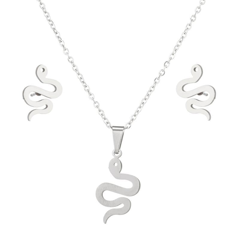 wholesale stainless steel necklace stud earring set with snake pendant charm jewelry set china supplier