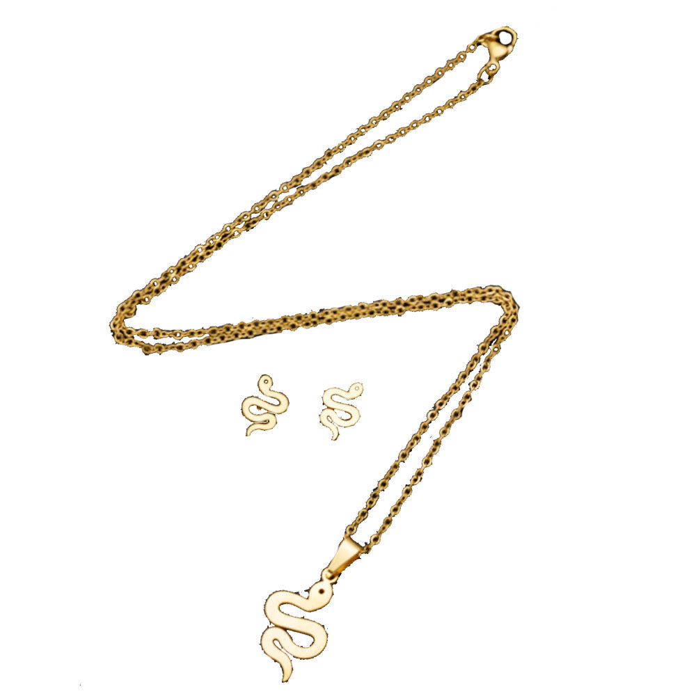 wholesale stainless steel necklace stud earring set with snake pendant charm jewelry set china supplier