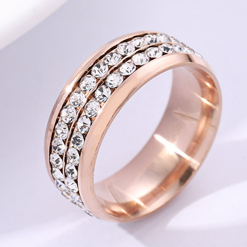 wholesale stainless steel rhinestone beads diamond inlay fashion finger ring unisex for men and women
