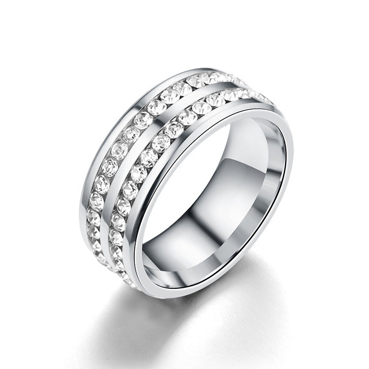 wholesale stainless steel rhinestone beads diamond inlay fashion finger ring unisex for men and women