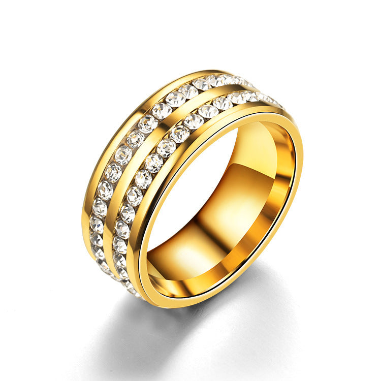 wholesale stainless steel rhinestone beads diamond inlay fashion finger ring unisex for men and women