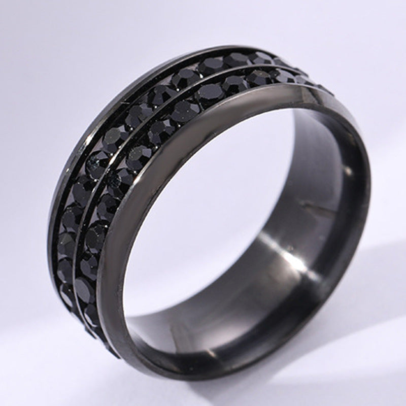 wholesale stainless steel rhinestone beads diamond inlay fashion finger ring unisex for men and women