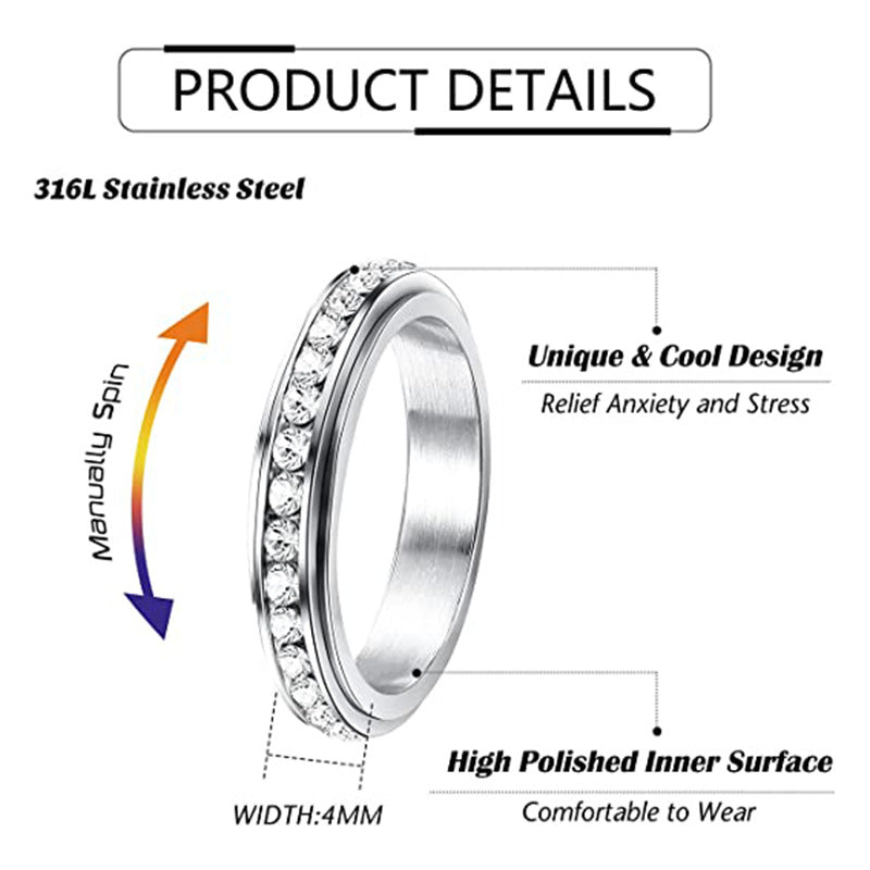 wholesale waterproof stainless steel 4mm zircon beads inlay rotatable fidget anxiety relief unisex men and women China Supplier