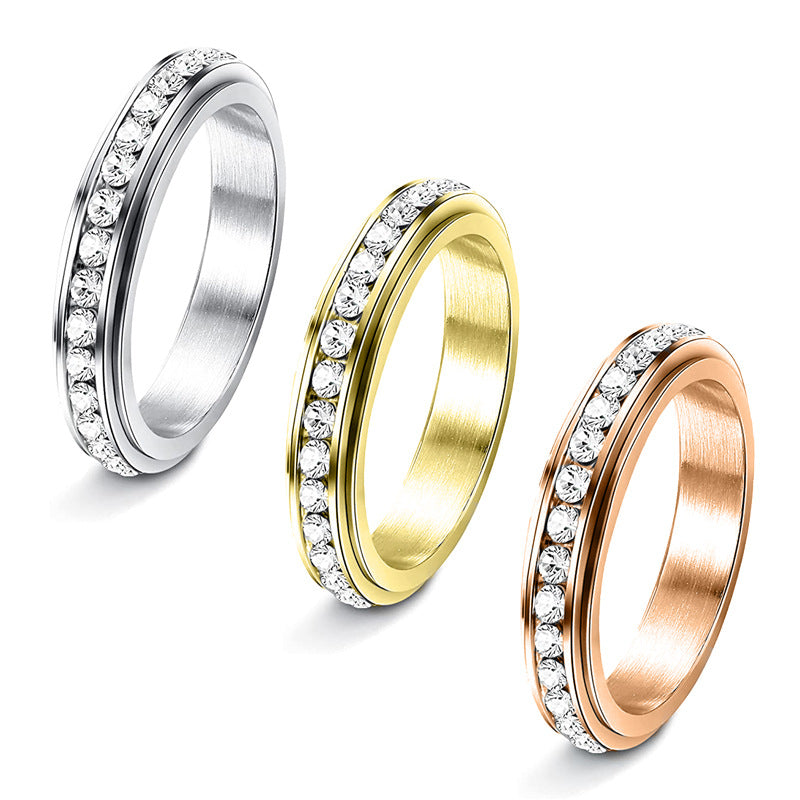 wholesale waterproof stainless steel 4mm zircon beads inlay rotatable fidget anxiety relief unisex men and women China Supplier