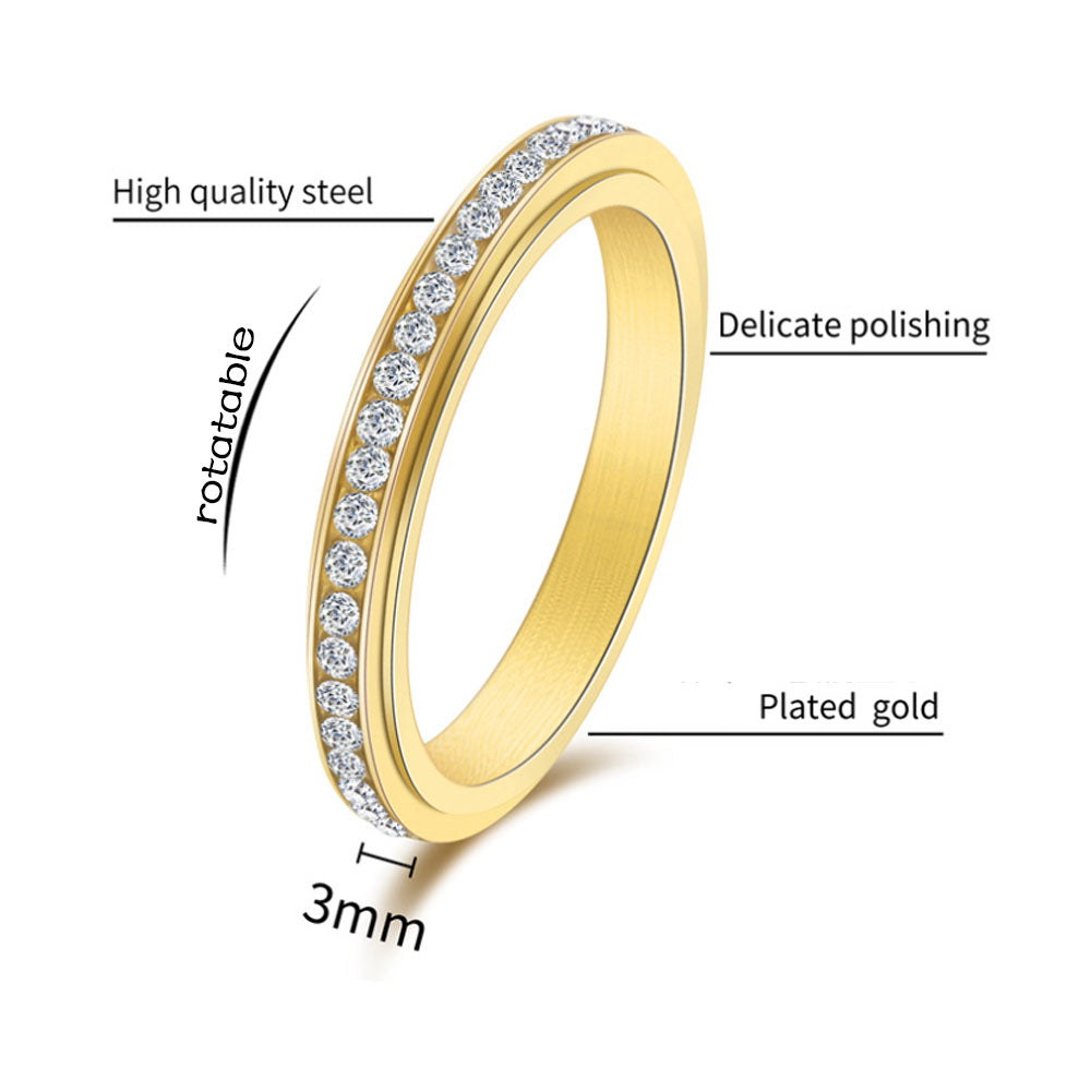 wholesale waterproof stainless steel 3mm zircon beads inlay rotatable fidget anxiety relief unisex men and women China Supplier