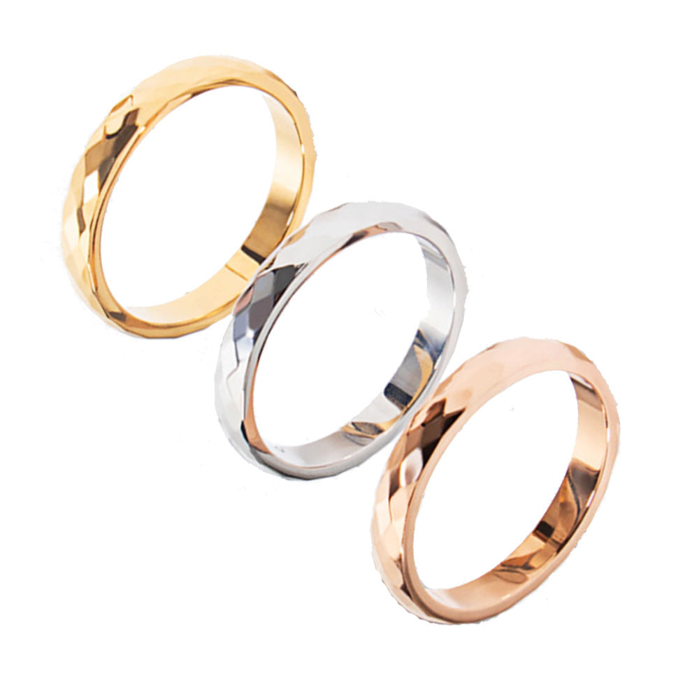 wholesale fashion light luxury stainless steel 3mm faceted waterproof ring finger rings jewelry unisex men women china supplier